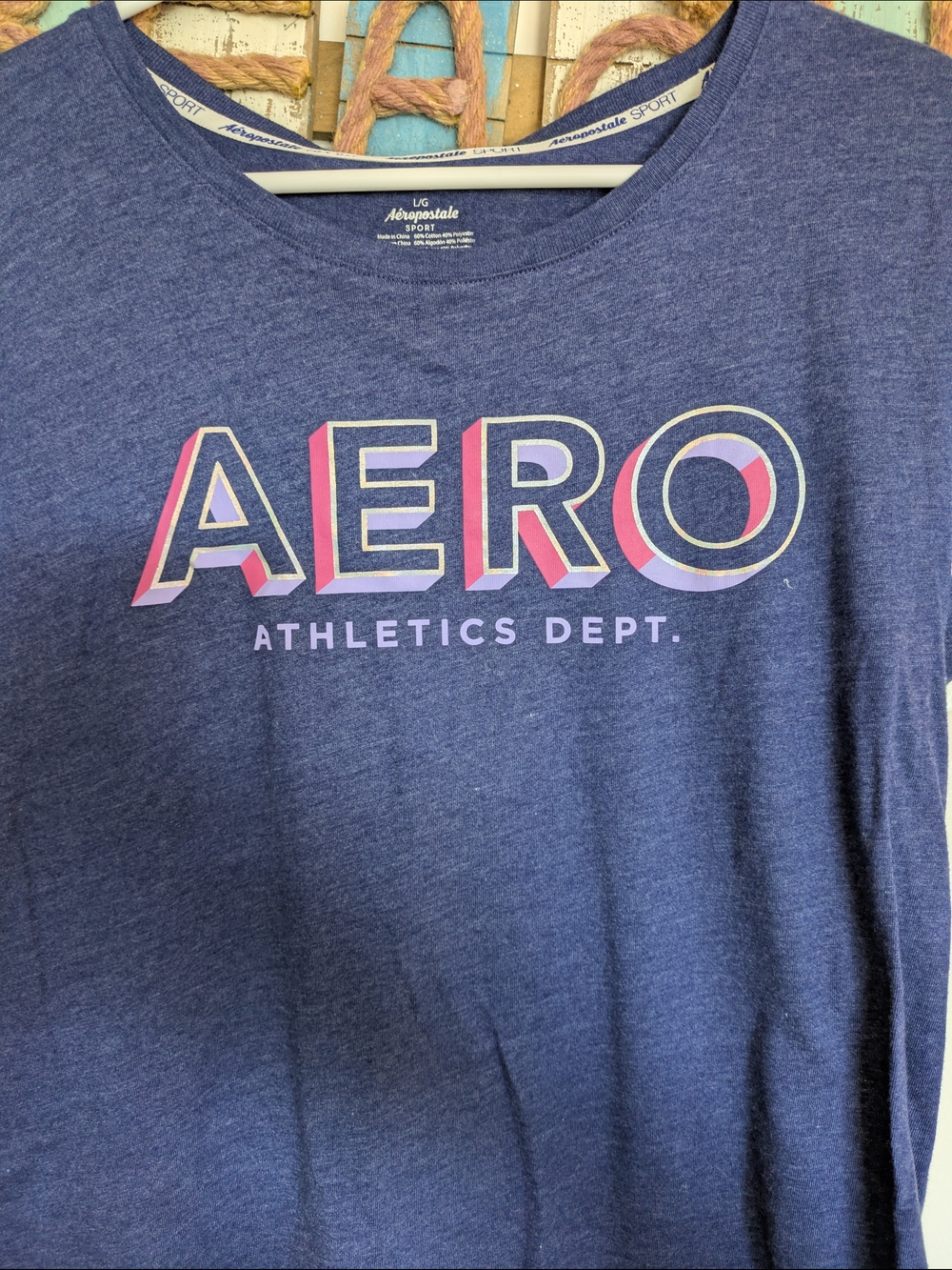 Aeropostale Navy Tee with Pink & White Logo - Picture 3 of 6
